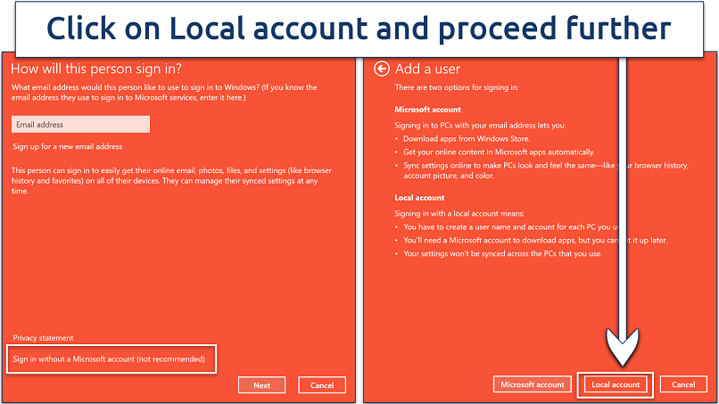 Screenshot of adding a new Windows account