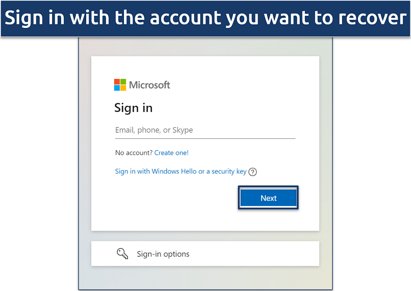 Screenshot of Window’s sign-in page