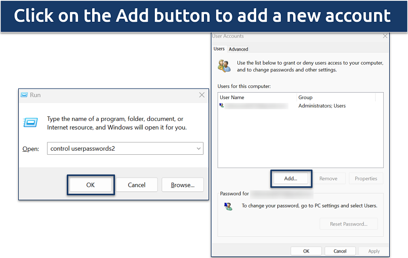 Screenshot of the Windows User Accounts settings