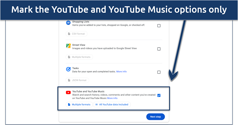 Screenshot showing Google’s Takeout service.