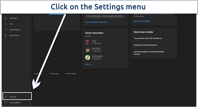 Screenshot of YouTube channel backend