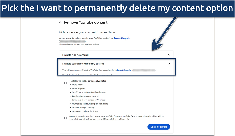 Screenshot showing YouTube’s content removal menu.