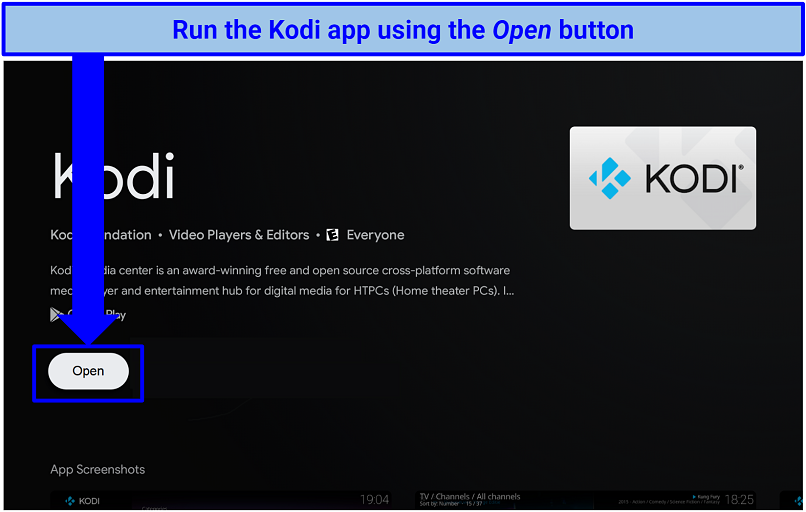 Screenshot of the Kodi launch interface