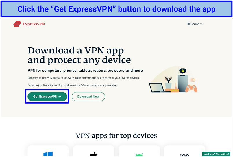 Screenshot of ExpressVPN's homepage