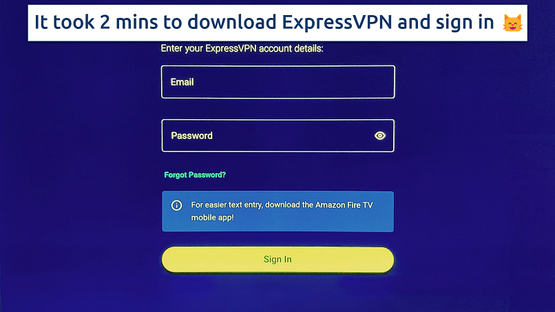Screenshot showing the ExpressVPN login page