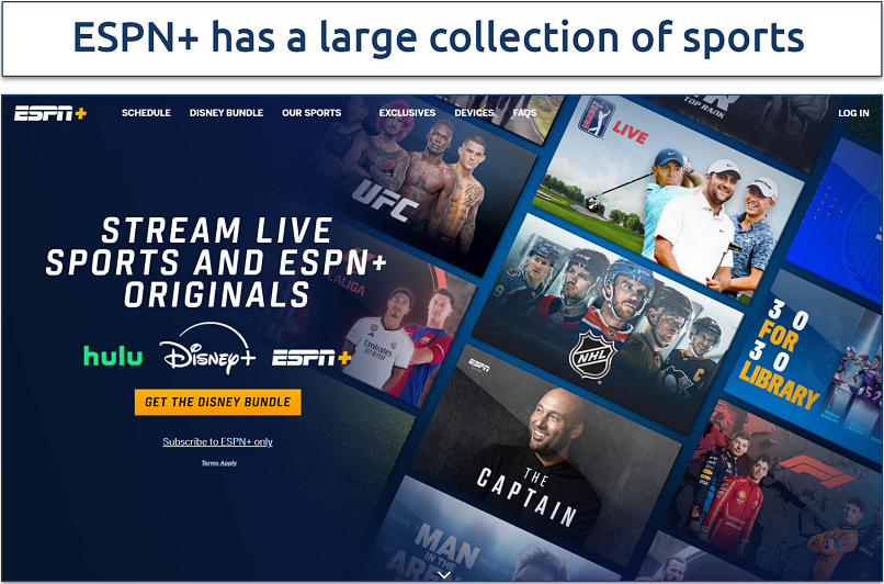 Screenshot of the ESPN+ webpage