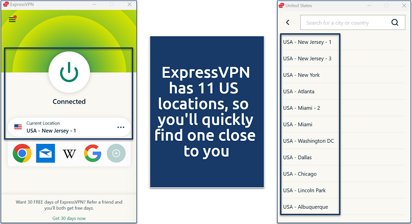 Screenshot of ExpressVPN’s server network