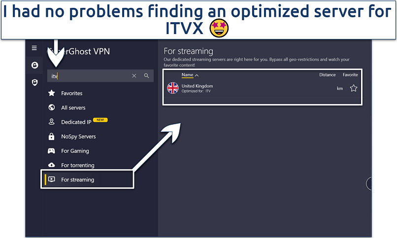 A screenshot showing CyberGhost’s intuitive user interface