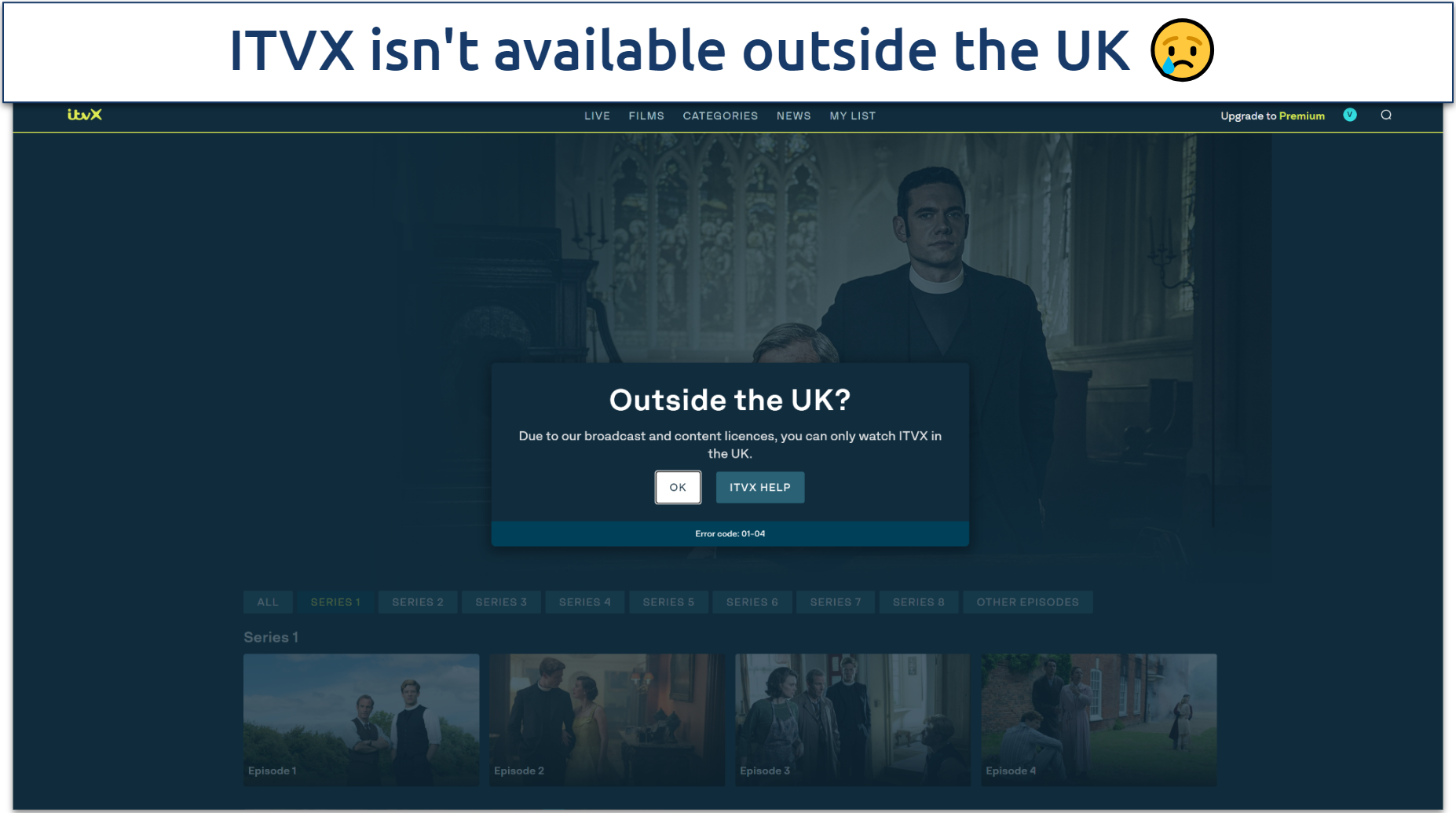 Screenshot of ITVX being blocked outside the UK