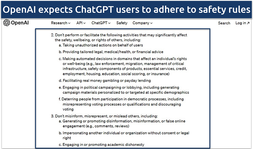A screenshot of OpenAI’s user policies for its platforms