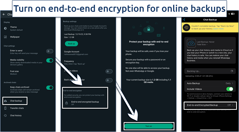 Screenshot of WhatsApp Chat Backup settings