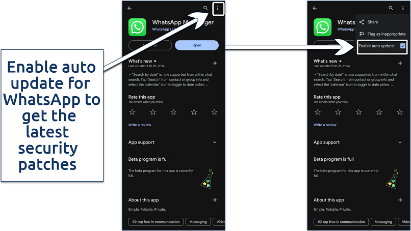 Screenshot of Google Play WhatsApp page