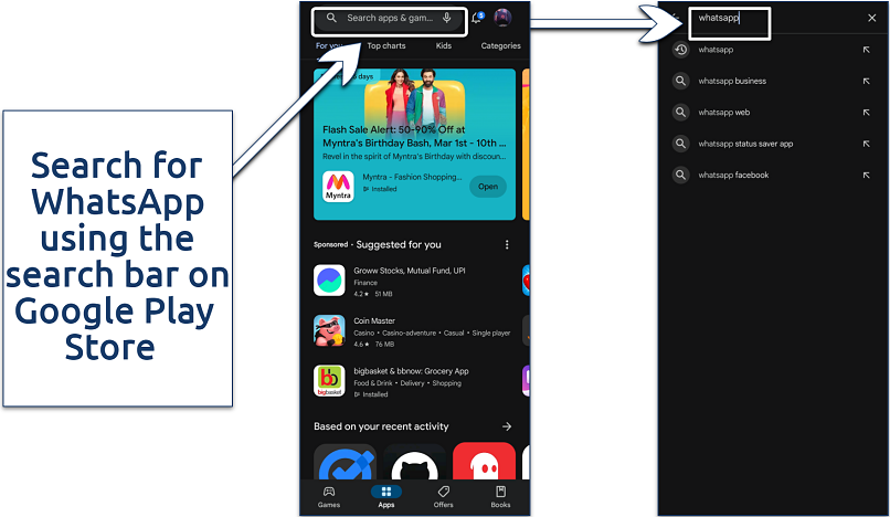 Screenshot of Google Play homescreen
