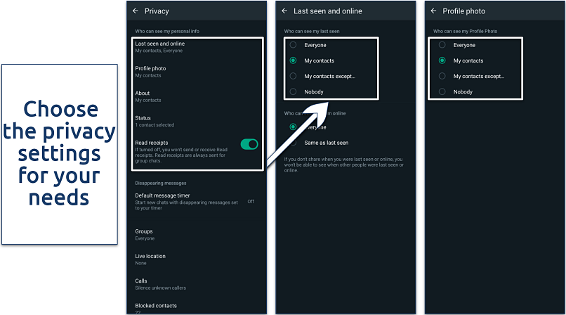 Screenshot of WhatsApp Last seen and Read receipts settings