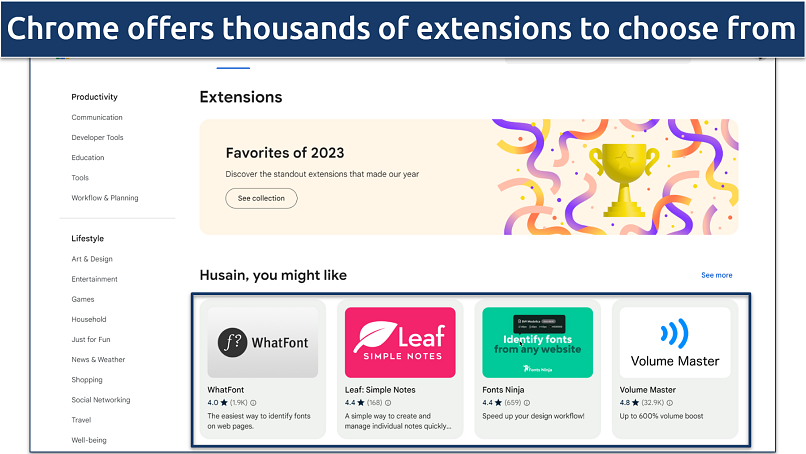 Screenshot of Chrome Web store extensions page