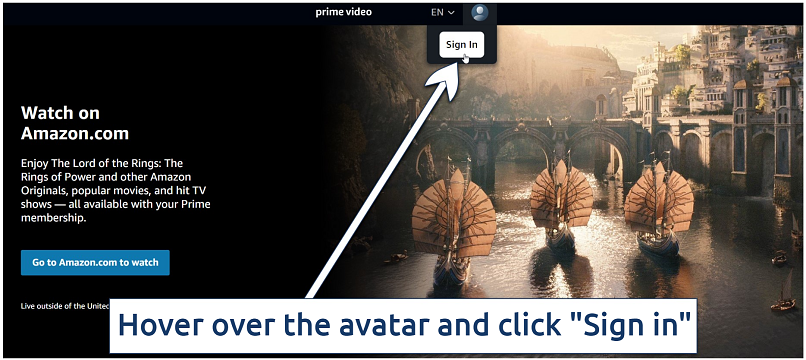 Screenshot of signing in to Amazon Prime Video