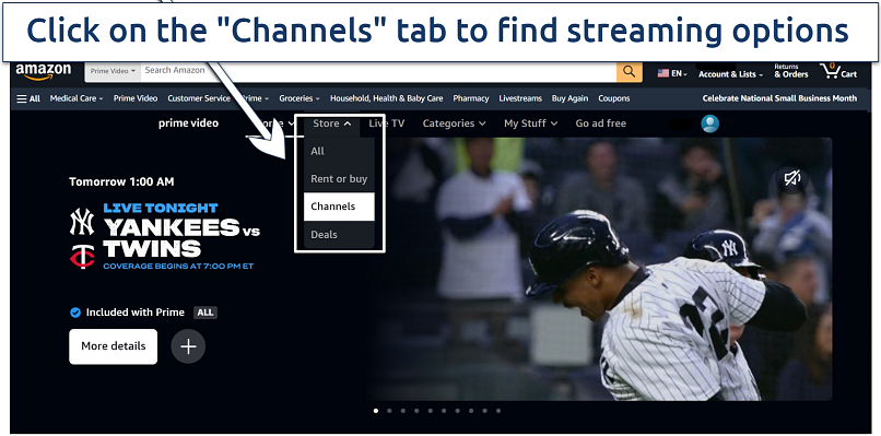 Screenshot of the Amazon Prime Video interface, on the Amazon website