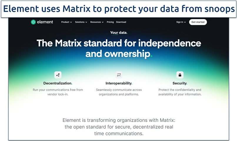  Screenshot of the Element app's webpage