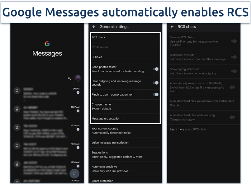 Screenshot of the Google Messages app