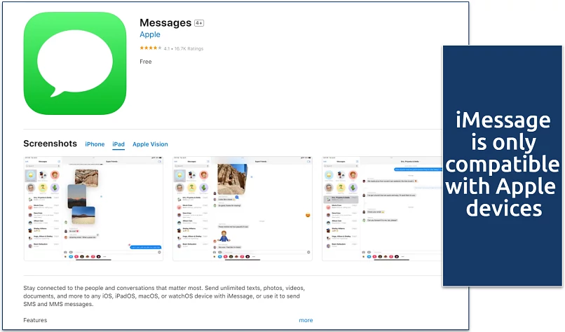Screenshot of the iMessage download page