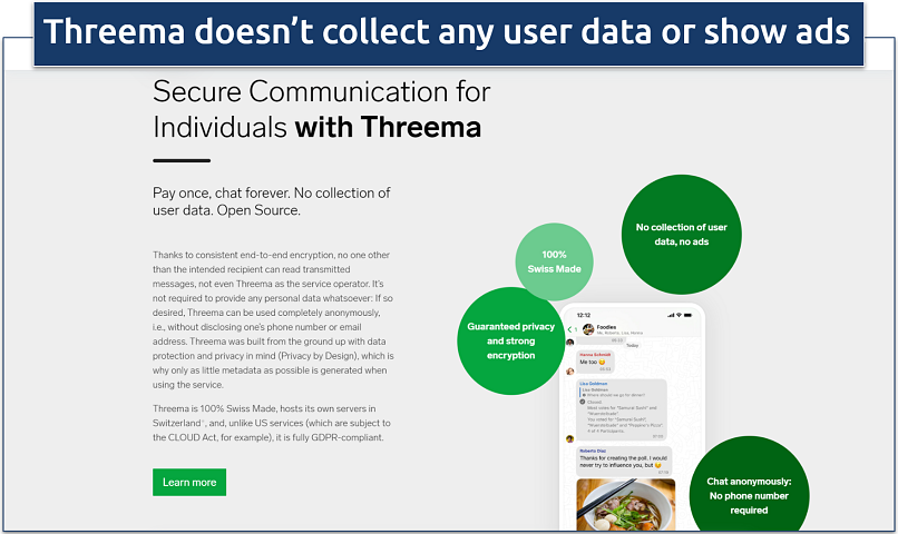 Screenshot of the Threema app’s website