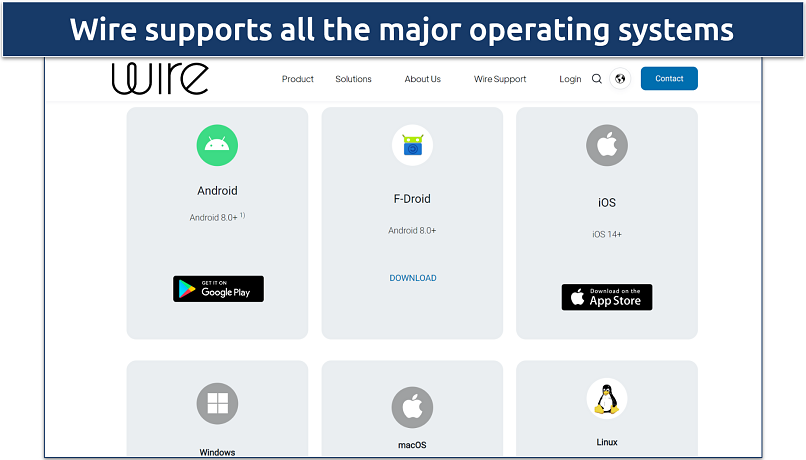 Screenshot of the Wire app’s webpage