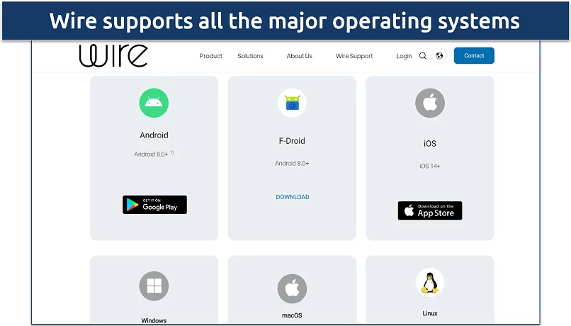 Screenshot of the Wire app's webpage