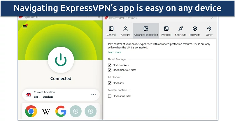 Screenshot of ExpressVPN's Windows app
