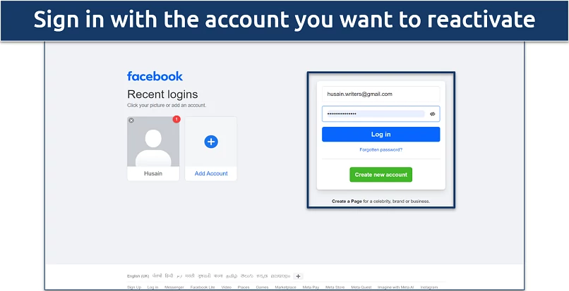 A screenshot of Facebook's login page