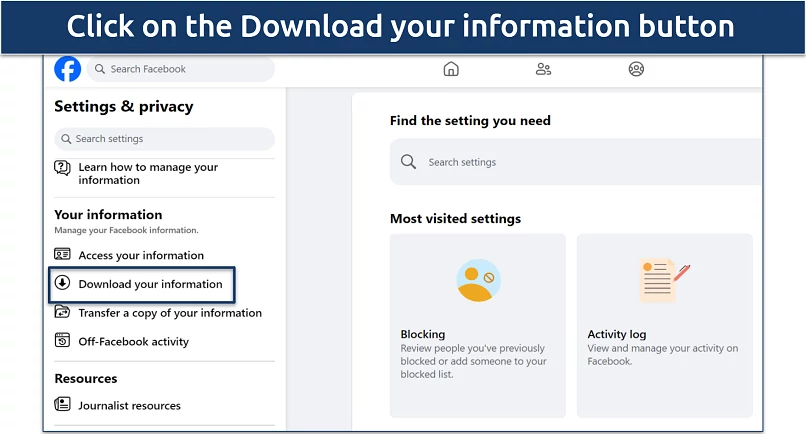 A screenshot of Facebook's Your Information tab