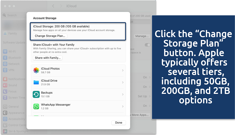 Screenshot of buying more iCloud storage
