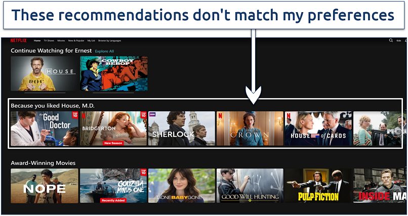Screenshot showing Netflix’s recommendation row