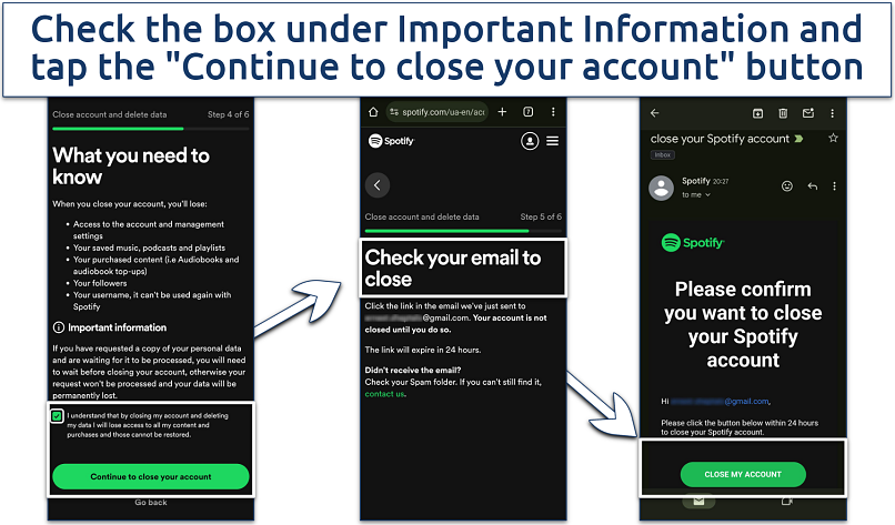 A screenshot showing how to finalize account closure on a mobile app