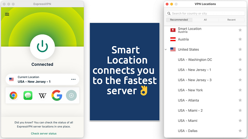 Screenshot of ExpressVPN running on Mac connected to local Austrian server