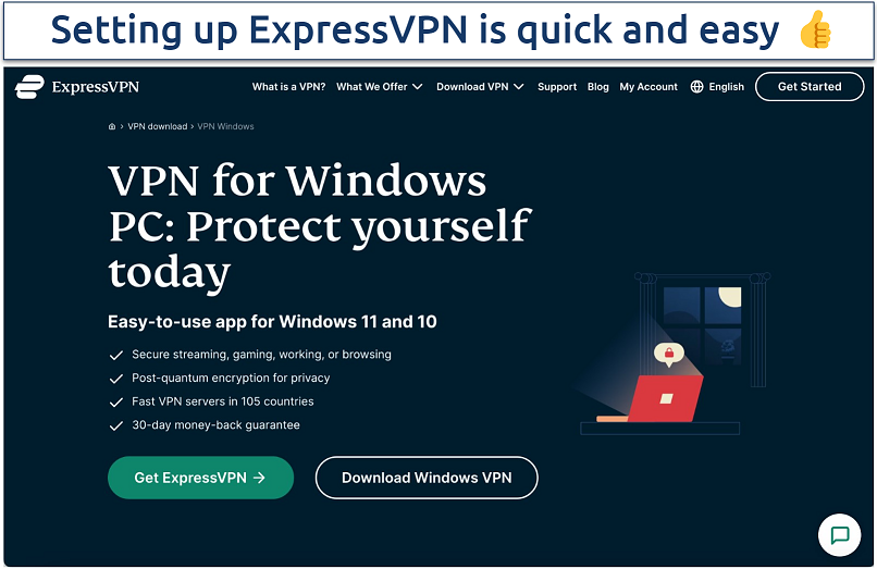 Screenshot of ExpressVPN’s website page where you can download its Windows app