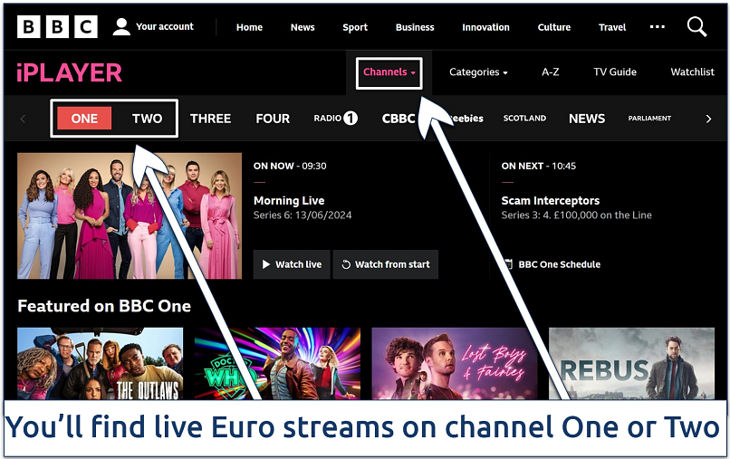 A screenshot of BBC iPlayer website interface with its I’ve BBC One channel