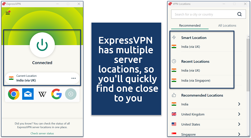 Screenshot of ExpressVPN’s server network