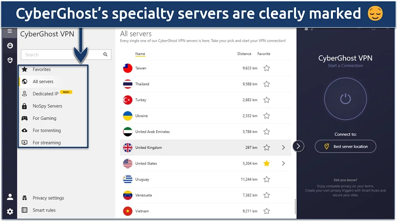 Screenshot highlighting CyberGhost's Window's app ease of use