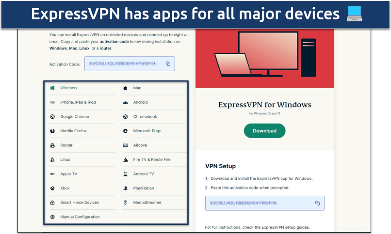 A screenshot of ExpressVPN’s app download page on its website