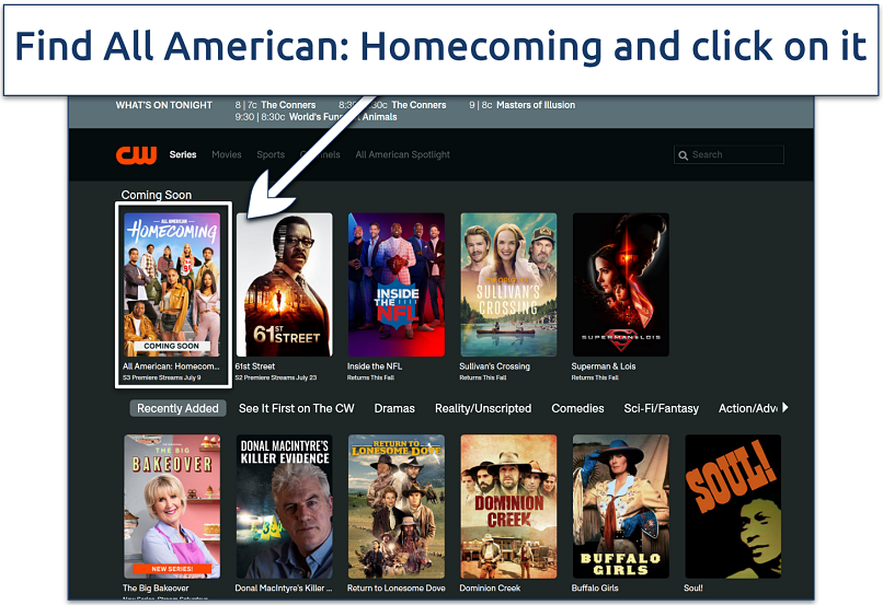 A screenshot showing CW’s home page