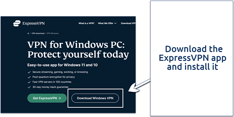 A screenshot showing the ExpressVPN’s download page