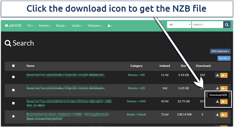 Screenshot showing the altHUB indexer page