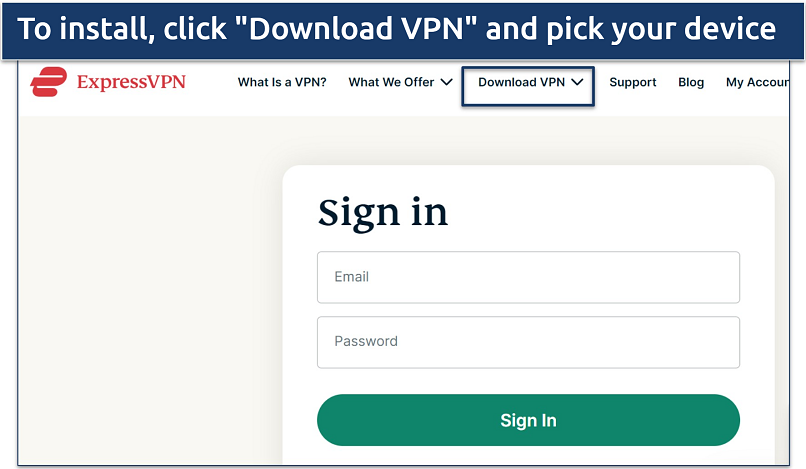 A snapshot of- ExpressVPN’s sign-in page