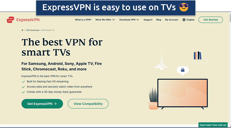Screenshot of ExpressVPN’s website with the option to download the VPN for Smart TVs