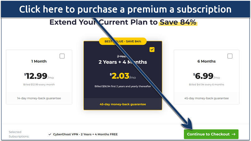A screenshot showing CyberGhost’s pricing plans.