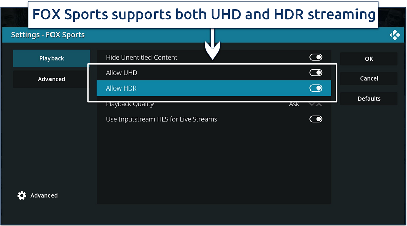 Screenshot of the Fox Sports login page on Kodi