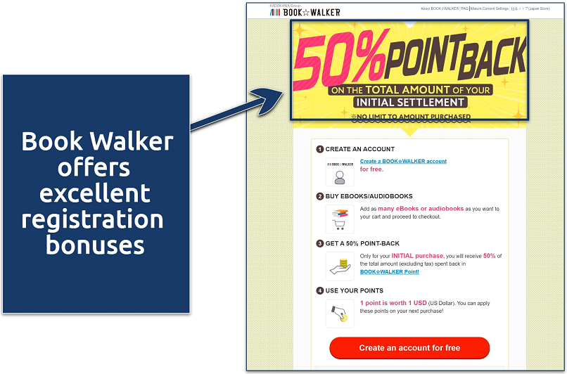 A screenshot showing Book Walker’s registration page