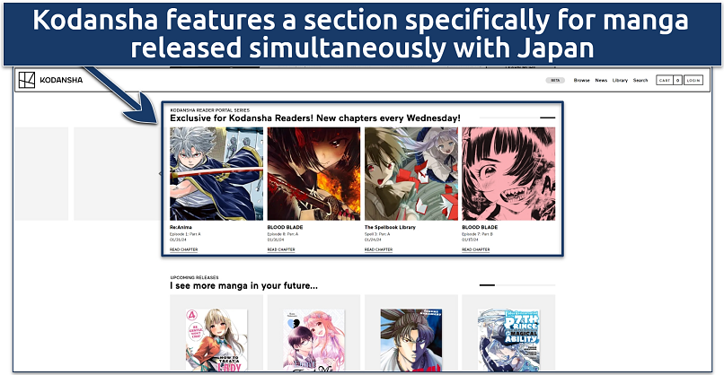 A screenshot showing Kodansha’s home page