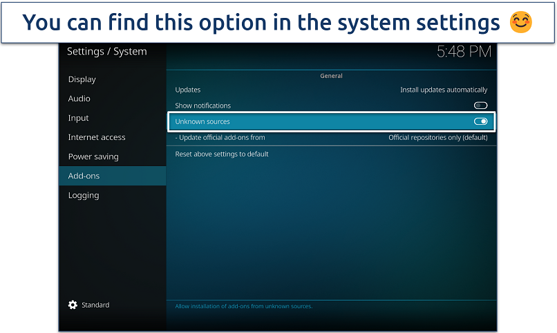 Screenshot of Kodi’s system settings window