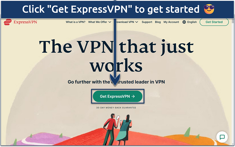 Screenshot of the ExpressVPN website homepage with the